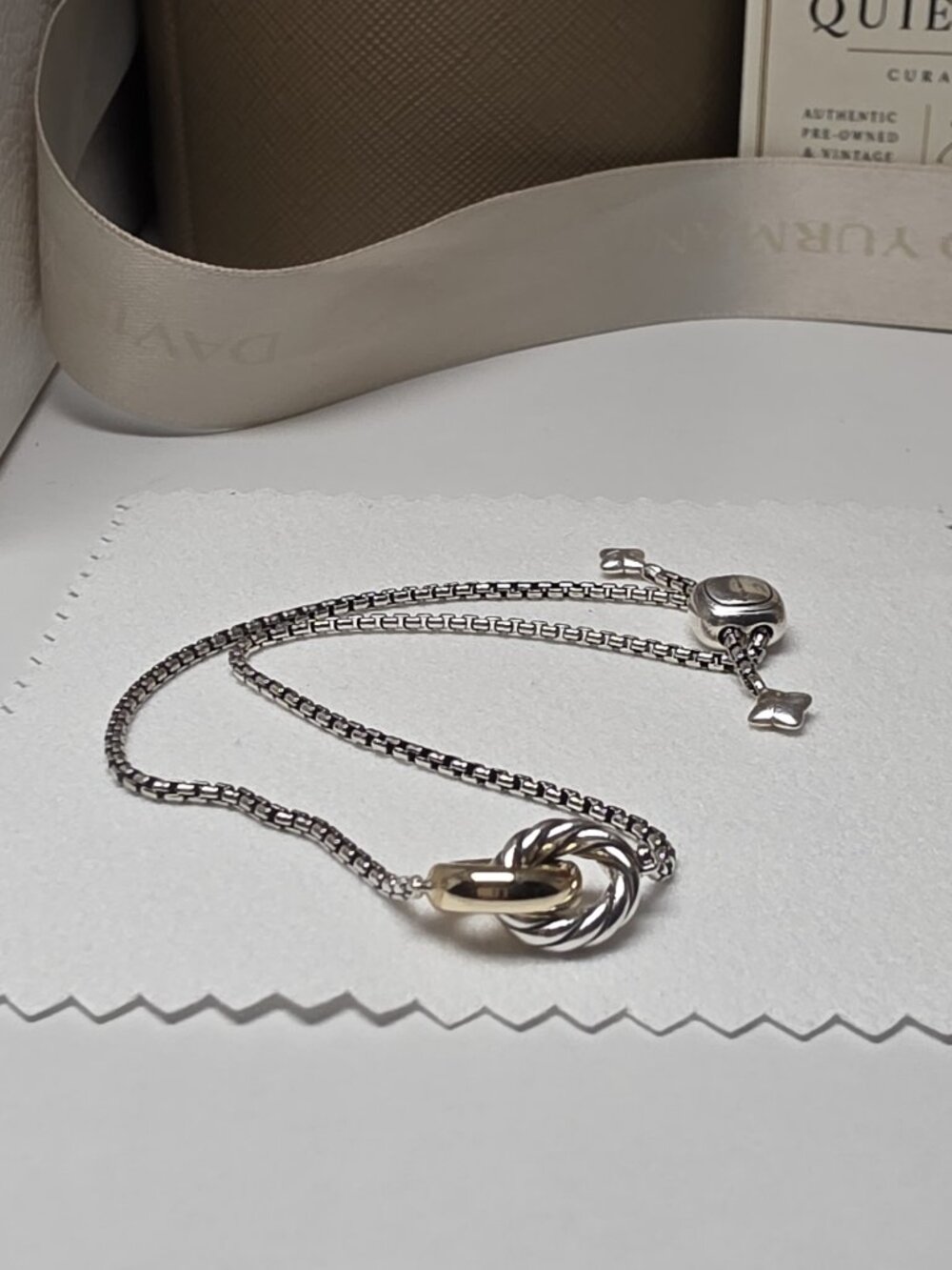 David Yurman Petite Cable Linked Bracelet in Sterling Silver with 14K gold - Picture 5 of 6